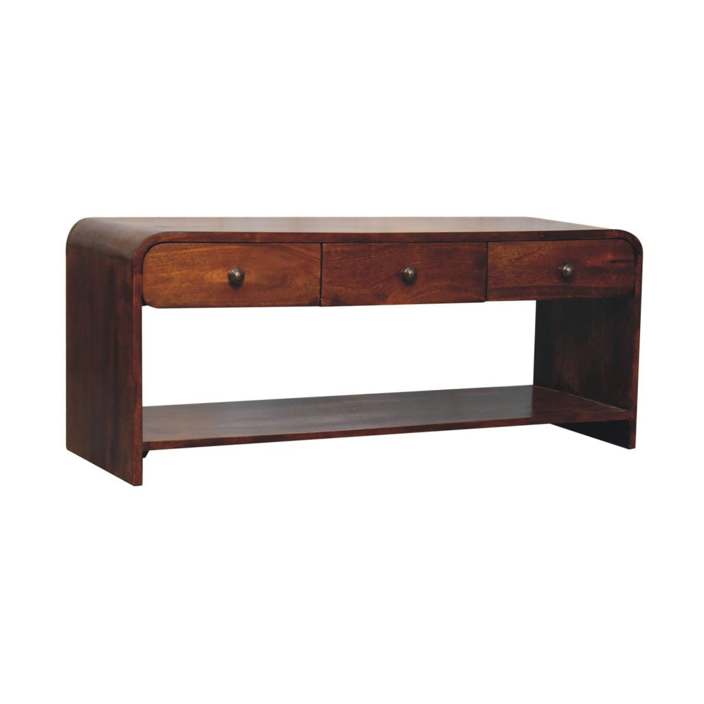 Solid Wood Aspen Slim Media Unit with 3 Drawers - Chestnut Finish
