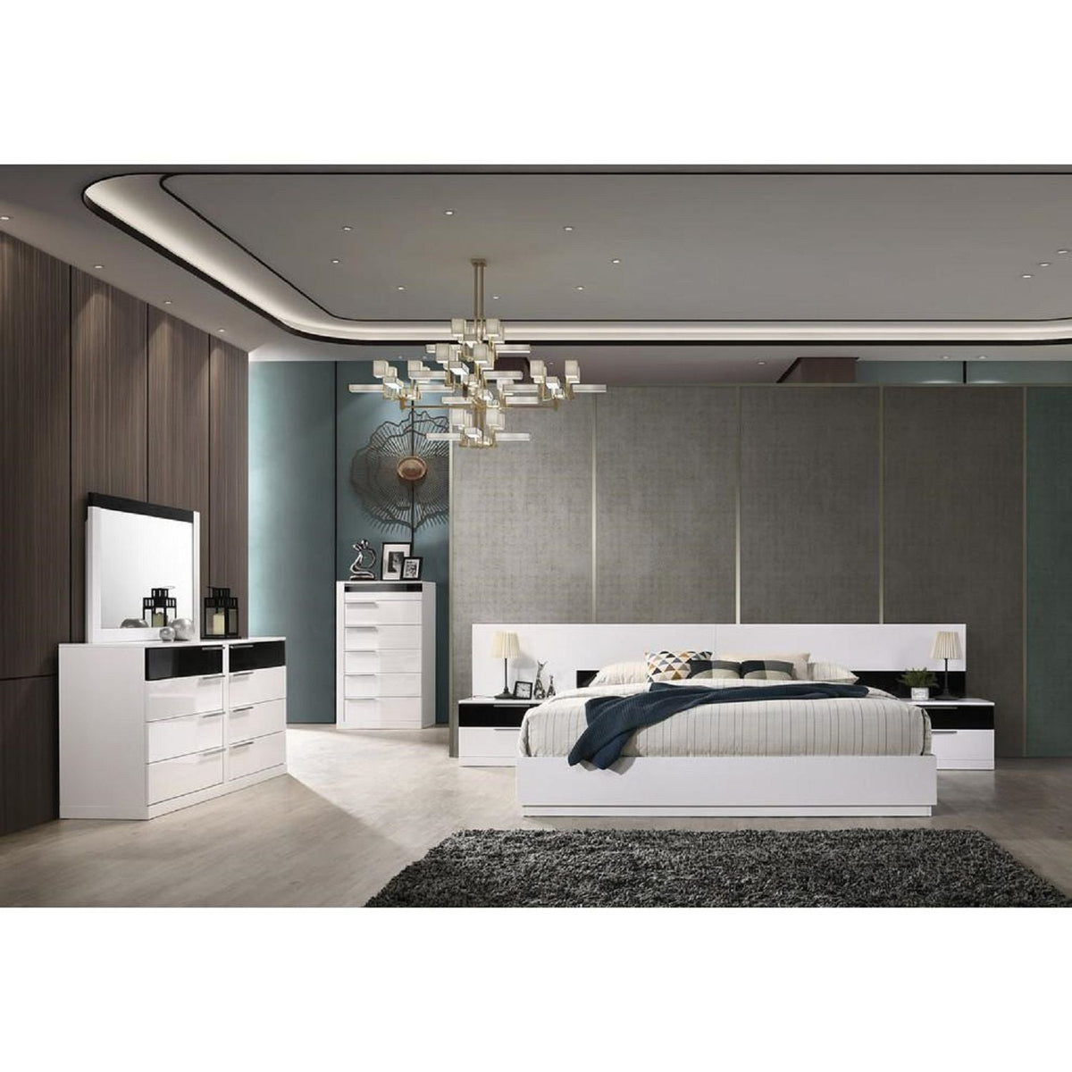 2 Drawer Nightstand, Bedside Table with Ample Storage - White / Black