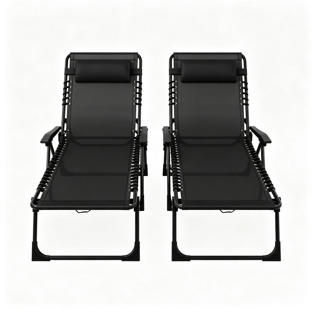 Folding Chaise Lounge Pool Chairs with Mesh Fabric – Set of 2