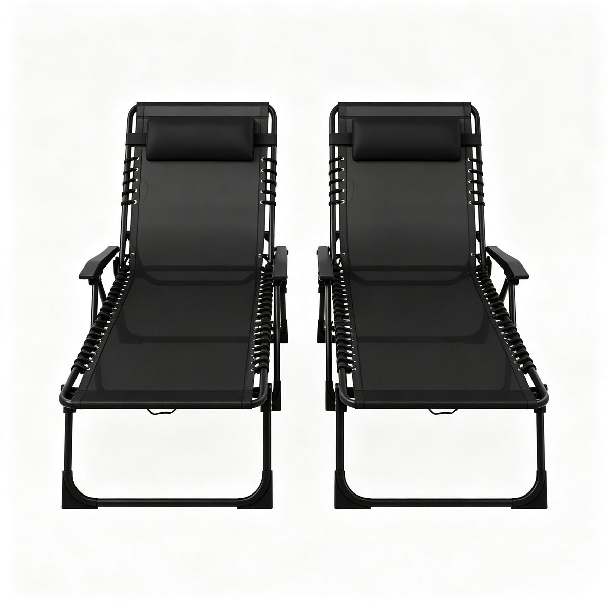 Folding Chaise Lounge Pool Chairs with Mesh Fabric – Set of 2