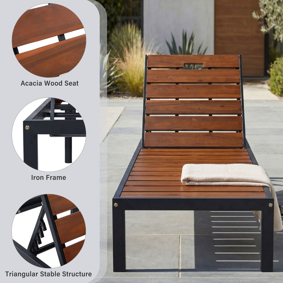 Outdoor Chaise with Adjustable Backrest - Light Brown or Dark Brown