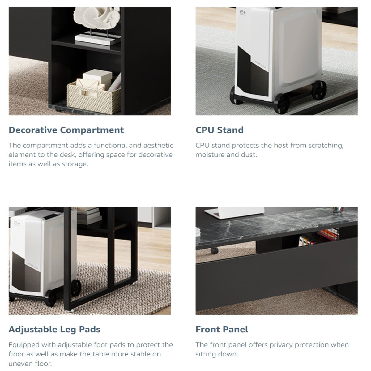 L-Shaped Executive Desk with Cabinet Storage - Dark Gray or Black