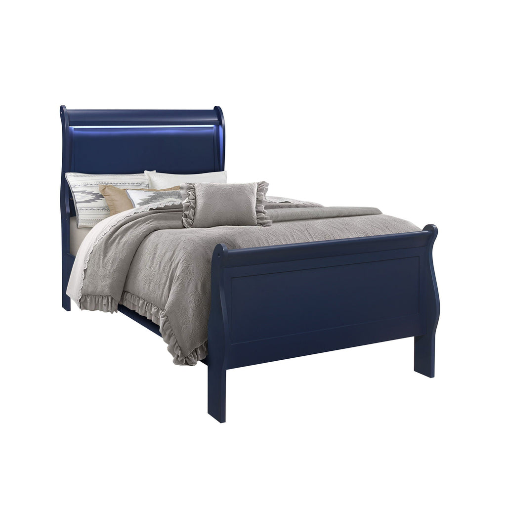 Charlston Sleigh Bed with LED Lighting - Blue or White