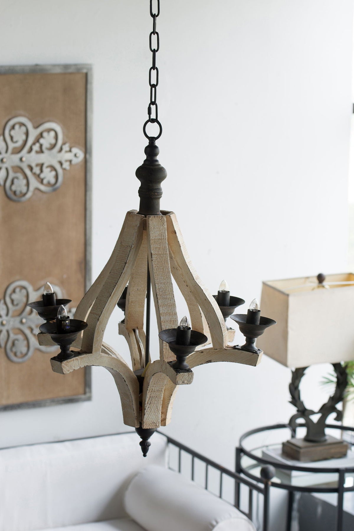6 Light Wood Chandelier