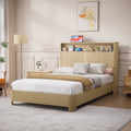 Full Extra Long Bed Frame with Storage Headboard and Built-in Charging Station - Walnut or Natural