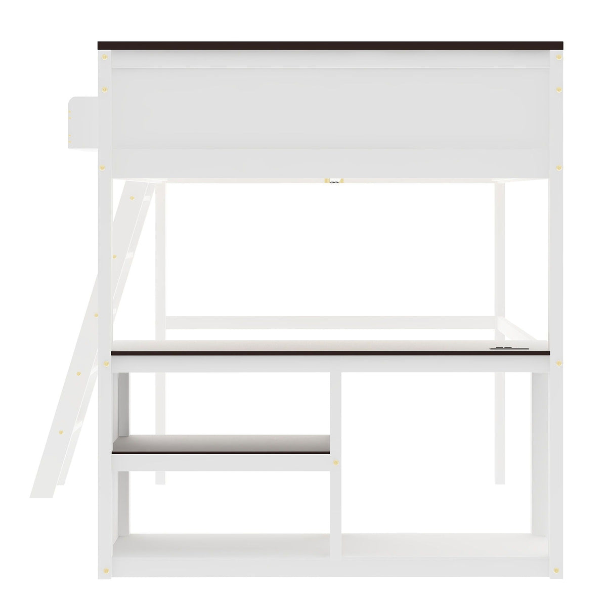 Queen Size Loft Bed with Desk, Storage, and USB Charging Station - White