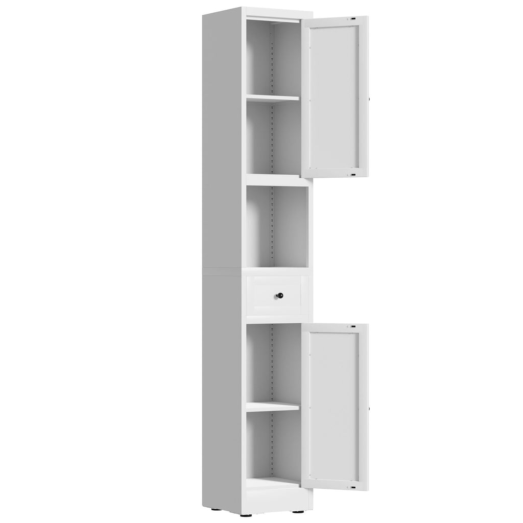 Tall Bathroom Storage Cabinet with Adjustable Shelves - White Steel
