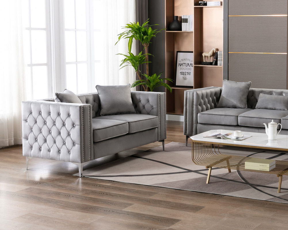 Gray Loveseat with Button Tufting - Lorreto