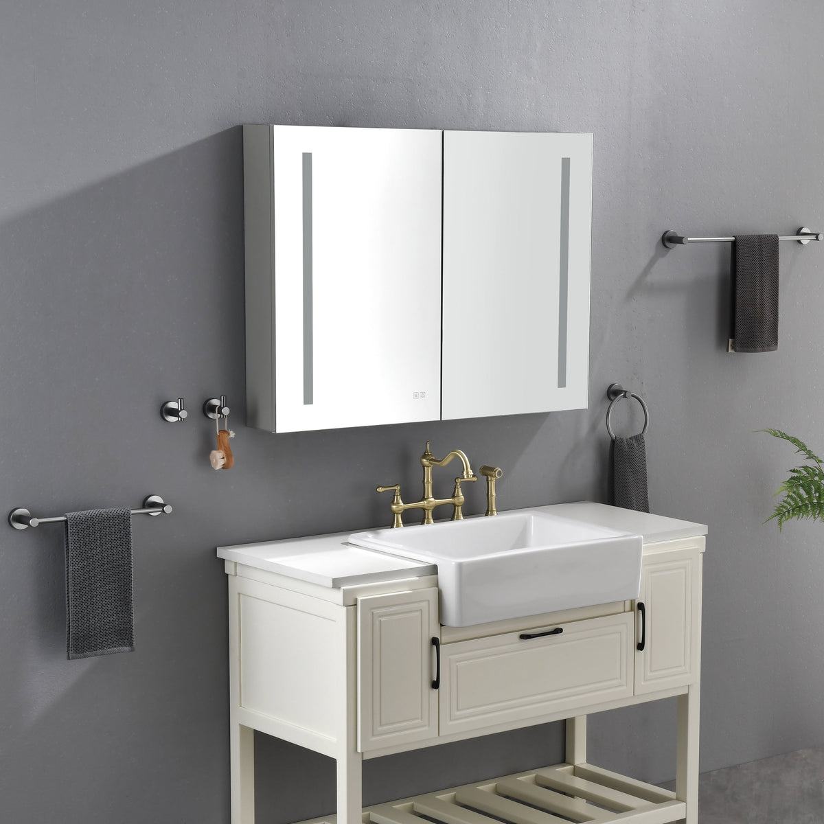 LED Large Rectangular Aluminum Alloy Surface Mount Medicine Cabinet with Adjustable Lighting - Silver