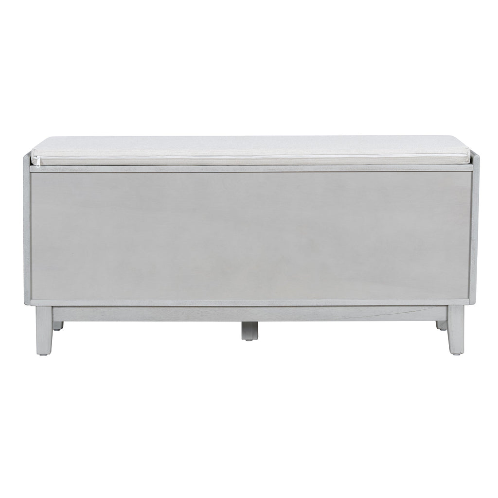 Boho Rattan Entryway Bench with Storage - Natural Finish