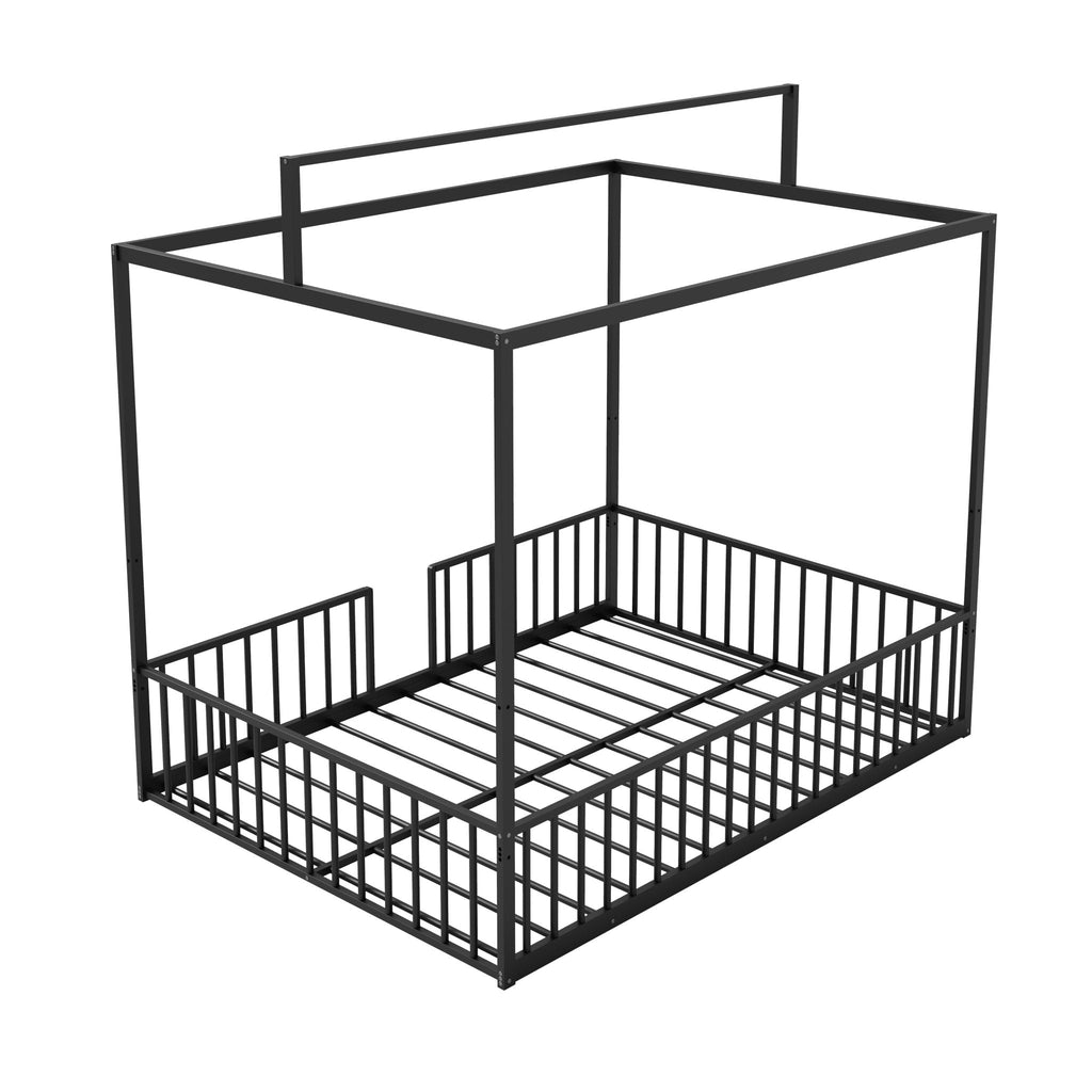 3 In 1 Convertible Montessori Floor Bed with Fenced Support - Full