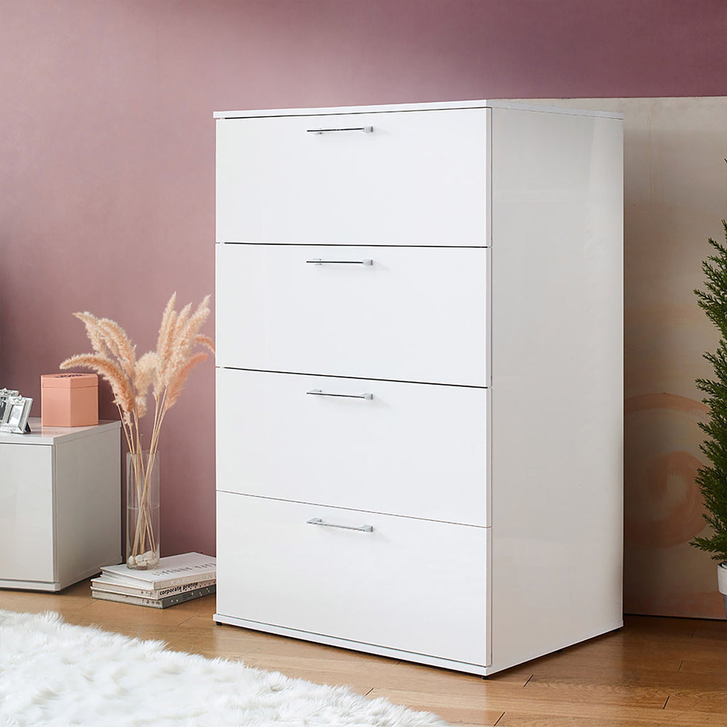 Glossy 4 Drawer Accent Chest with Deep Storage - Dark Gray or White
