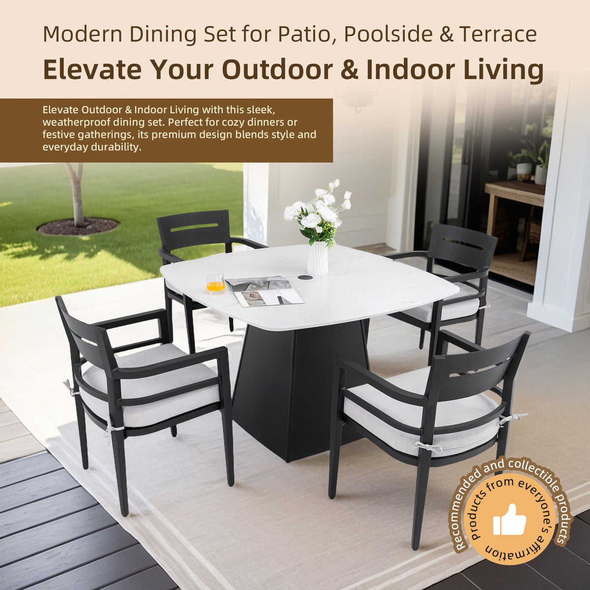 Outdoor Patio Dining Set with Sunbrella Cushions - White or Black
