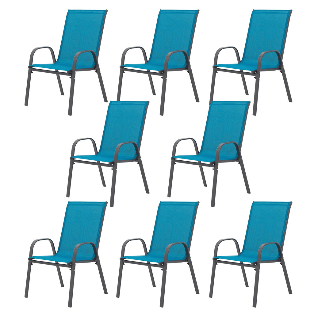 Blue Patio Chairs 8 Piece Set with Steel Frame - Blue