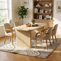 5 Piece Indoor Dining Set with Fluted Rubber Wood Table - Khaki PU Chairs