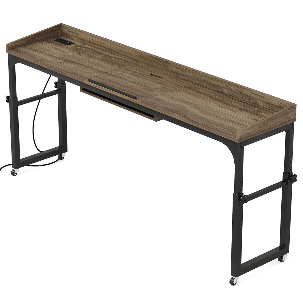 Adjustable Overbed Table with Wheels, Queen Size Mobile Desk - Dark Gray