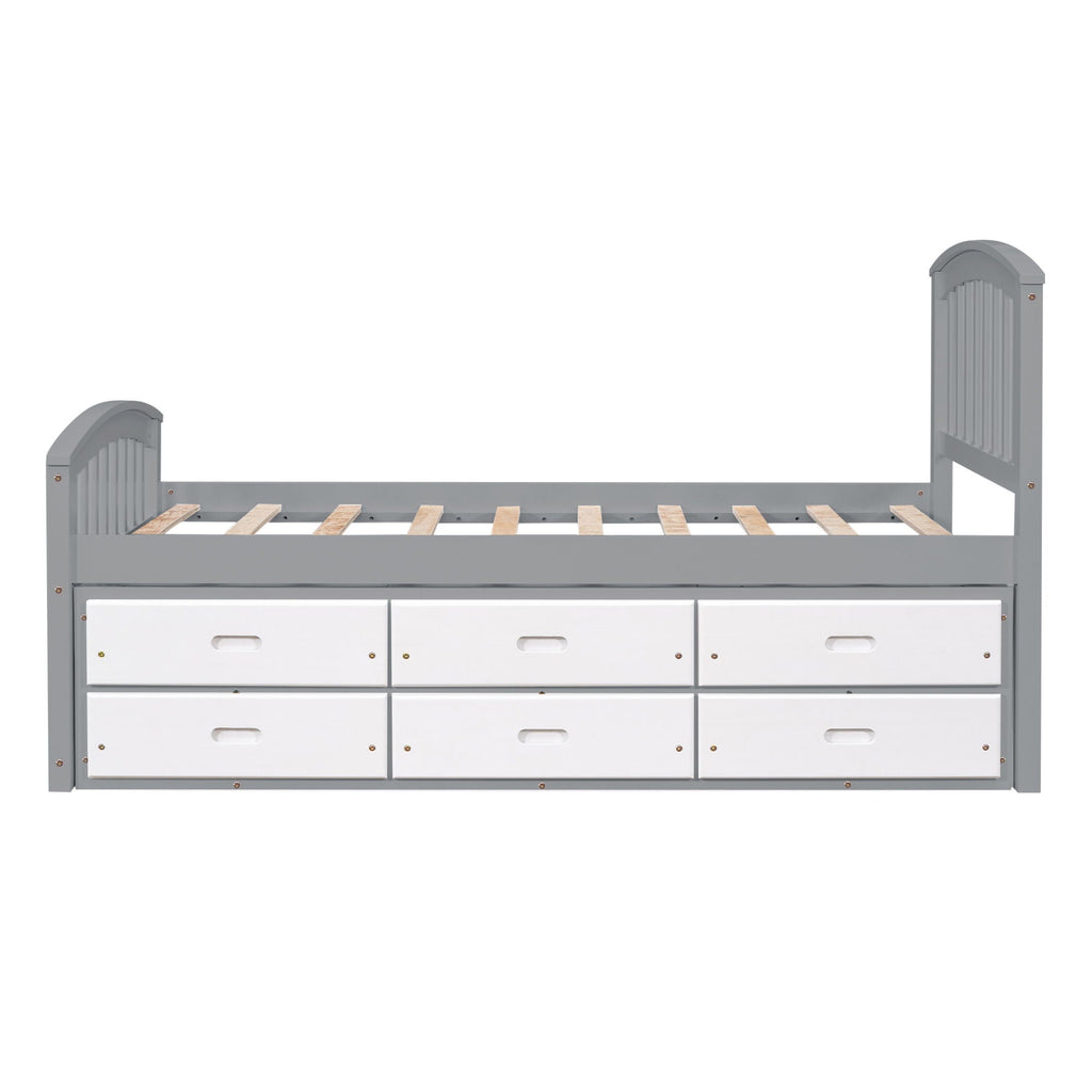 Solid Wood Twin Storage Bed with 6 Drawers - Multiple Colors
