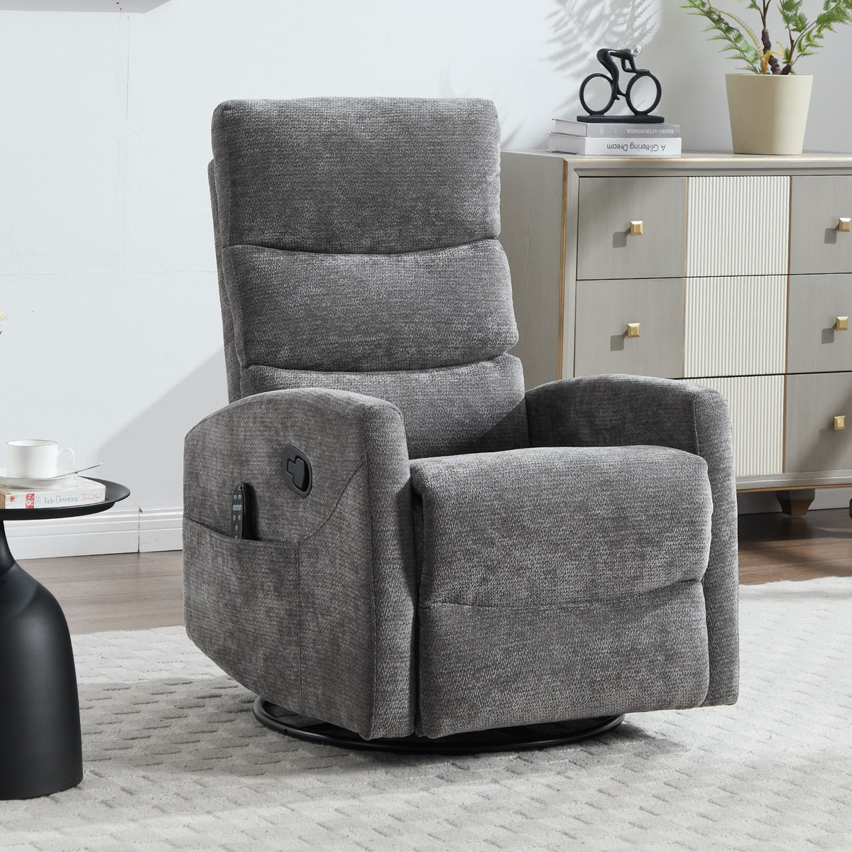 Heat Massage Recliner Chair with Cord-Free Lumbar Heat - Grey