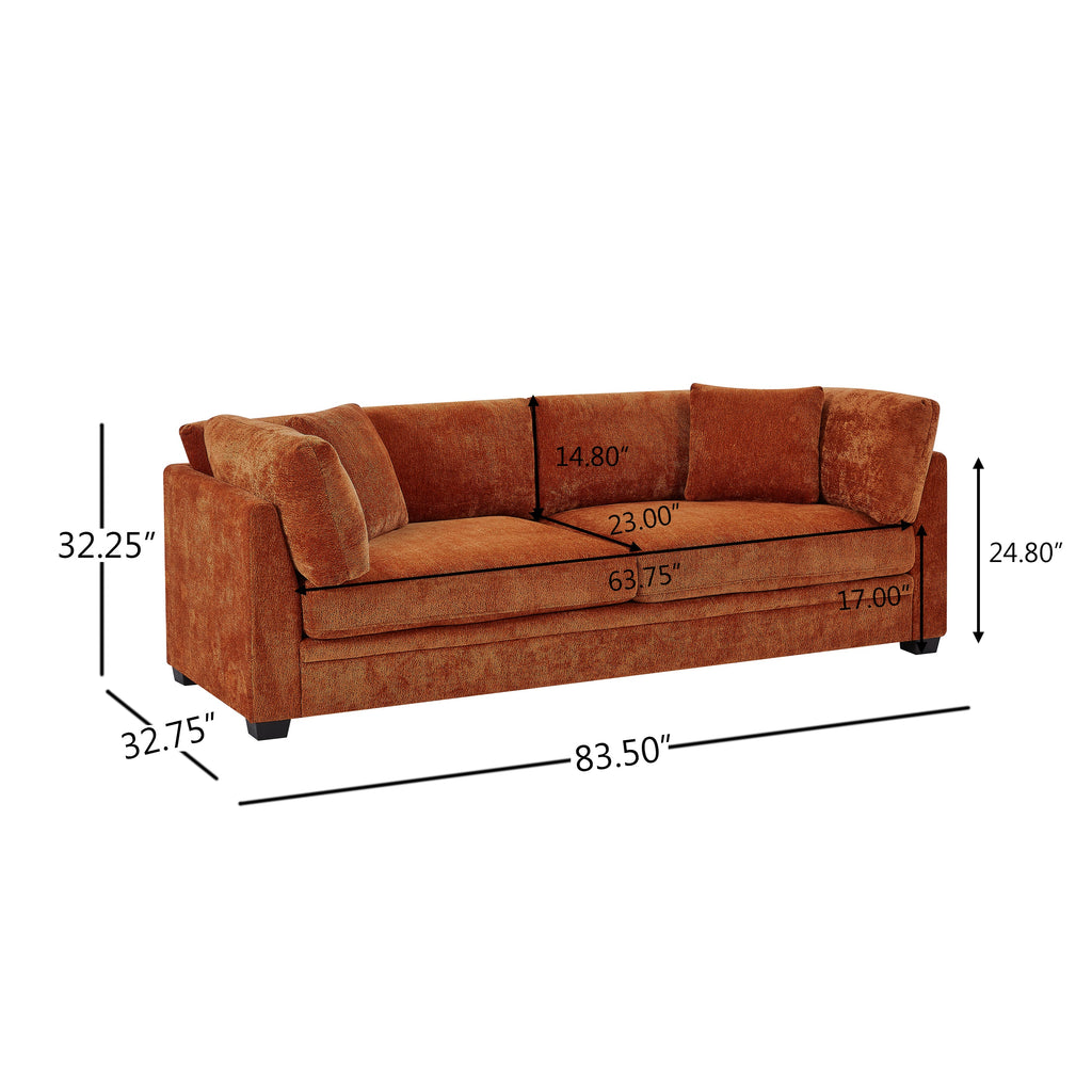 83.50" Modern Flared Arms Sofa with High-Density Cushions - Caramel