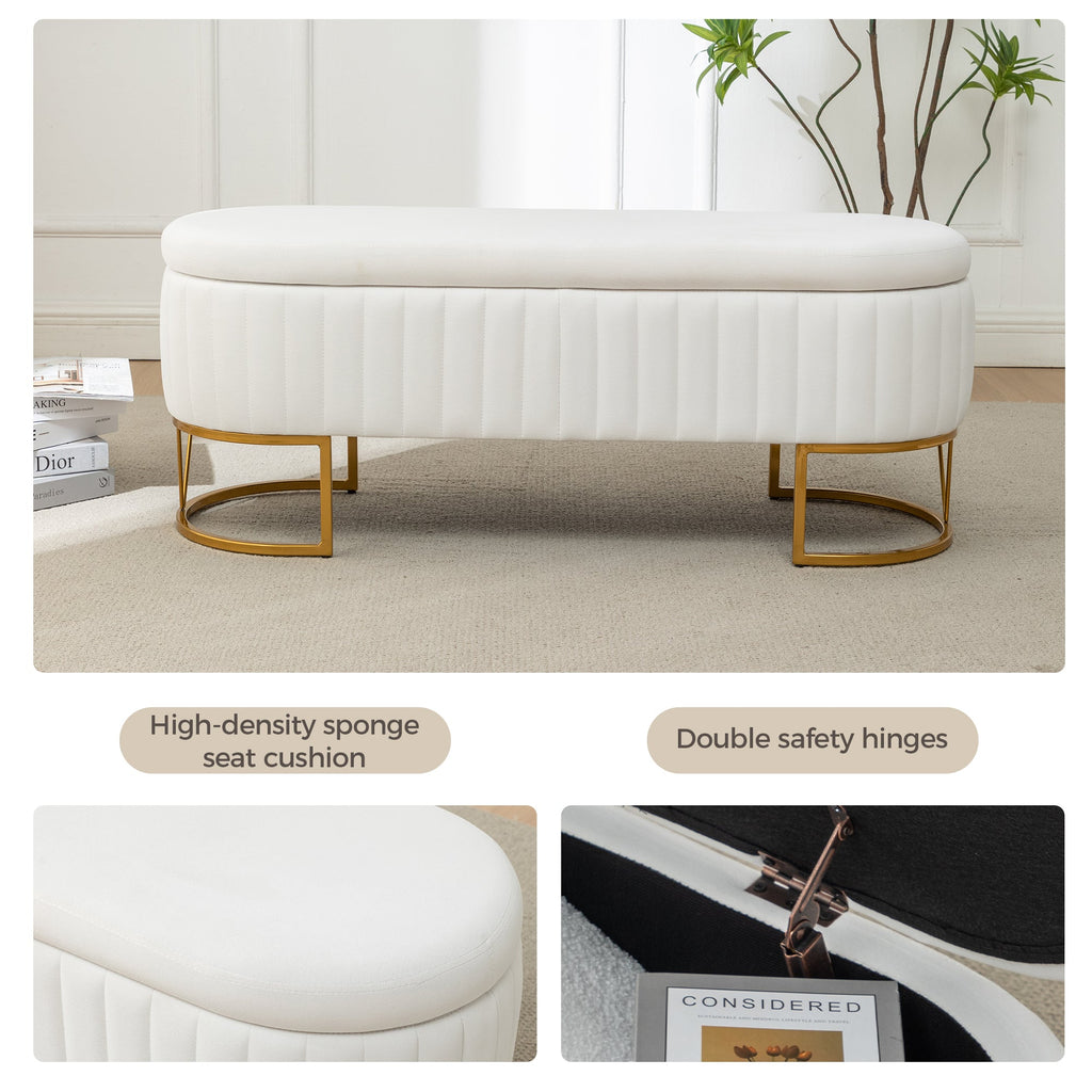 Velvet Storage Bench with Golden Metal Legs - Bedroom Bench
