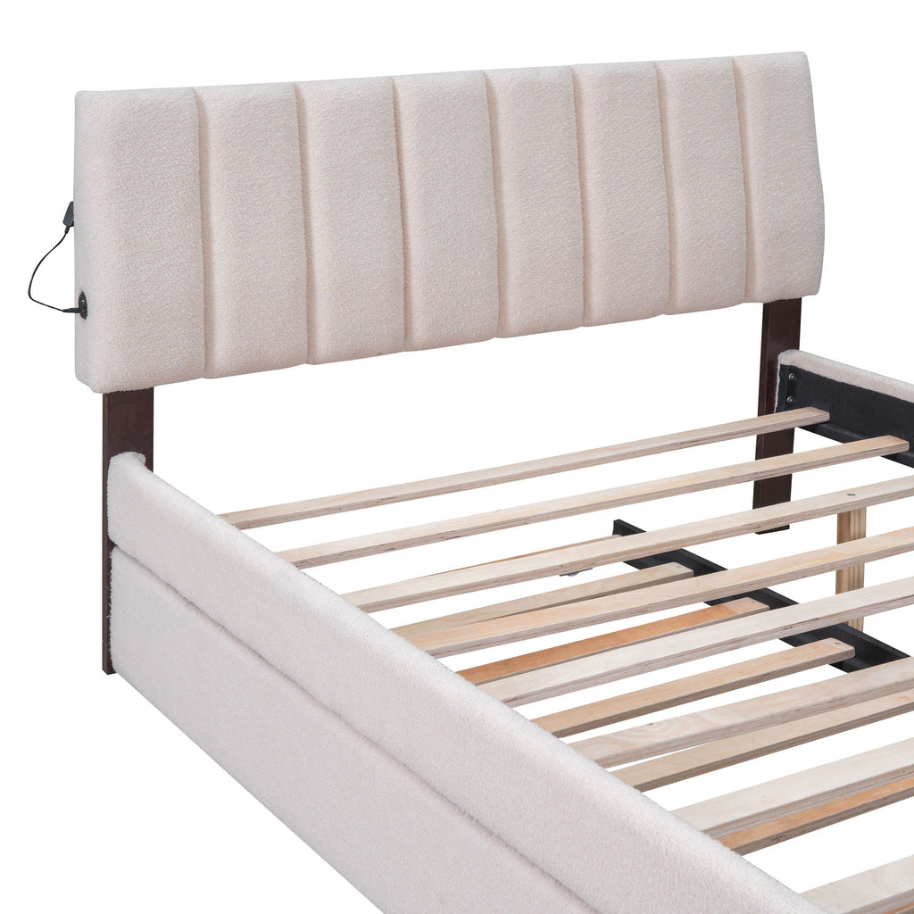 Upholstered Platform Bed With Trundle and LED Lights - Full or Queen