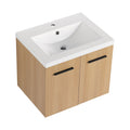 Floating Bathroom Vanity With Sink, Wall Mounted Double Door Storage - Light Brown