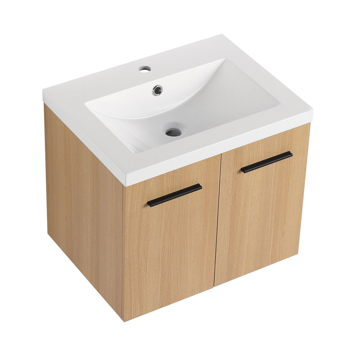 Floating Bathroom Vanity With Sink, Wall Mounted Double Door Storage - Light Brown
