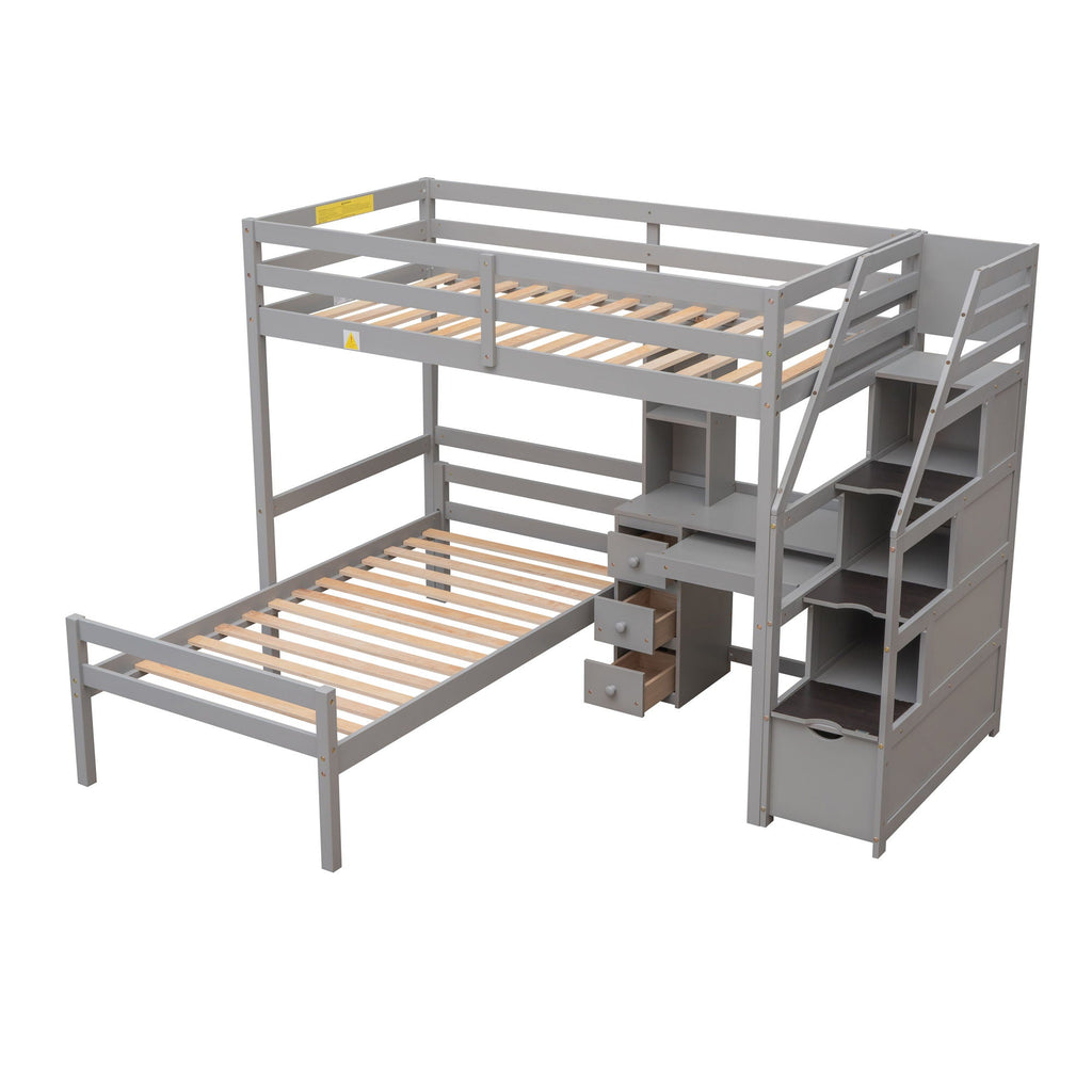 Storage Loft Bed with Stand Alone Bed and Desk - Twin Size