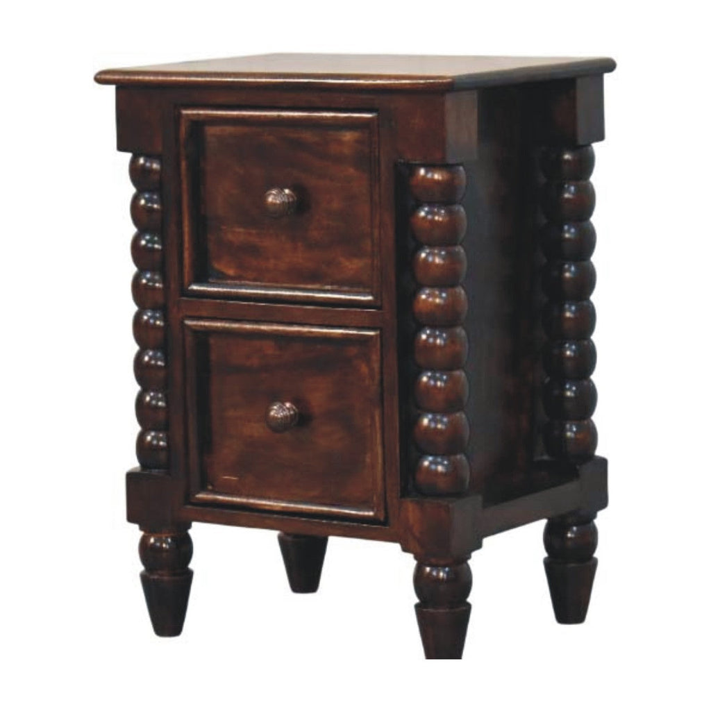 Solid Wood Spindle Duo Bedside Nightstand with Dual Storage - Natural Wood