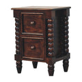 Solid Wood Spindle Duo Bedside Nightstand with Dual Storage - Natural Wood