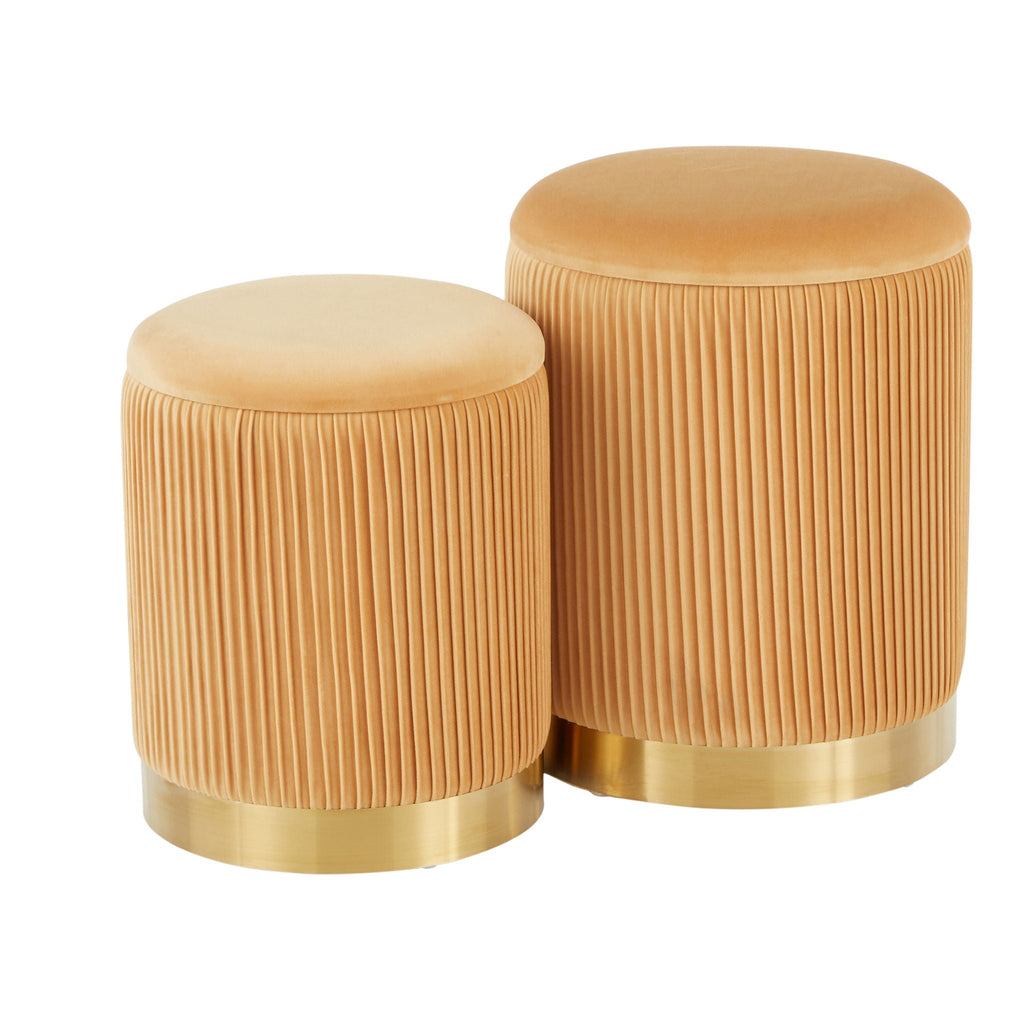Contemporary Nesting Pleated Ottoman Set with Pleated Upholstery - Multiple Colors