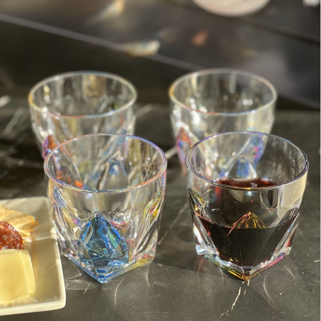 Rainbow Diamond Acrylic Cocktail Glasses Set of 4 with BPA-Free Plastic - Clear