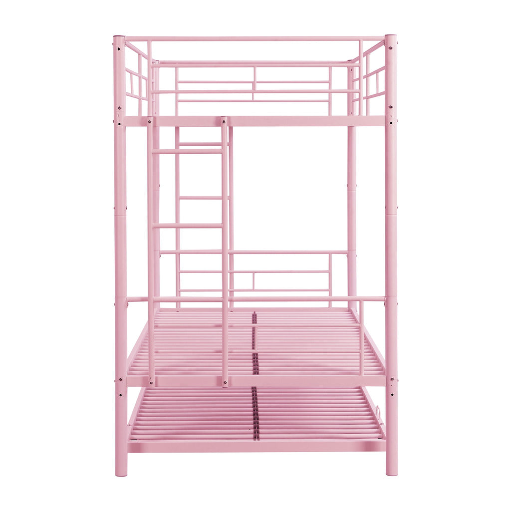 Twin Over Twin Bunk Bed with Trundle - Sturdy Metal Frame - Pearl Silver, White, or Pink