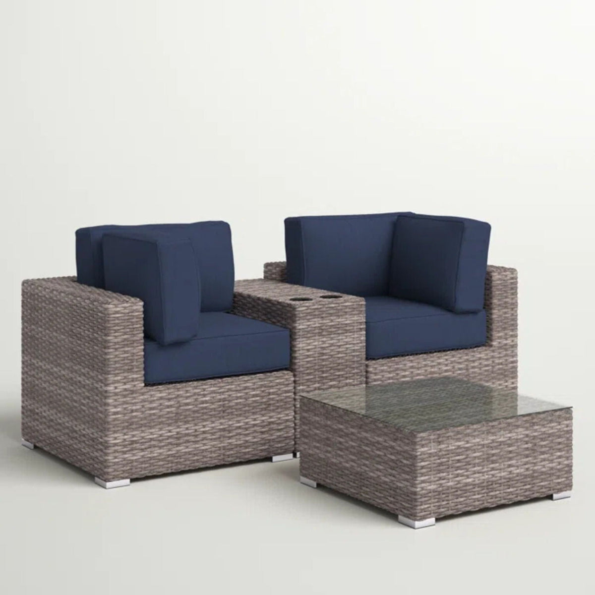 Wicker Outdoor Seating Group Set with Cushions and Table - Multiple Colors