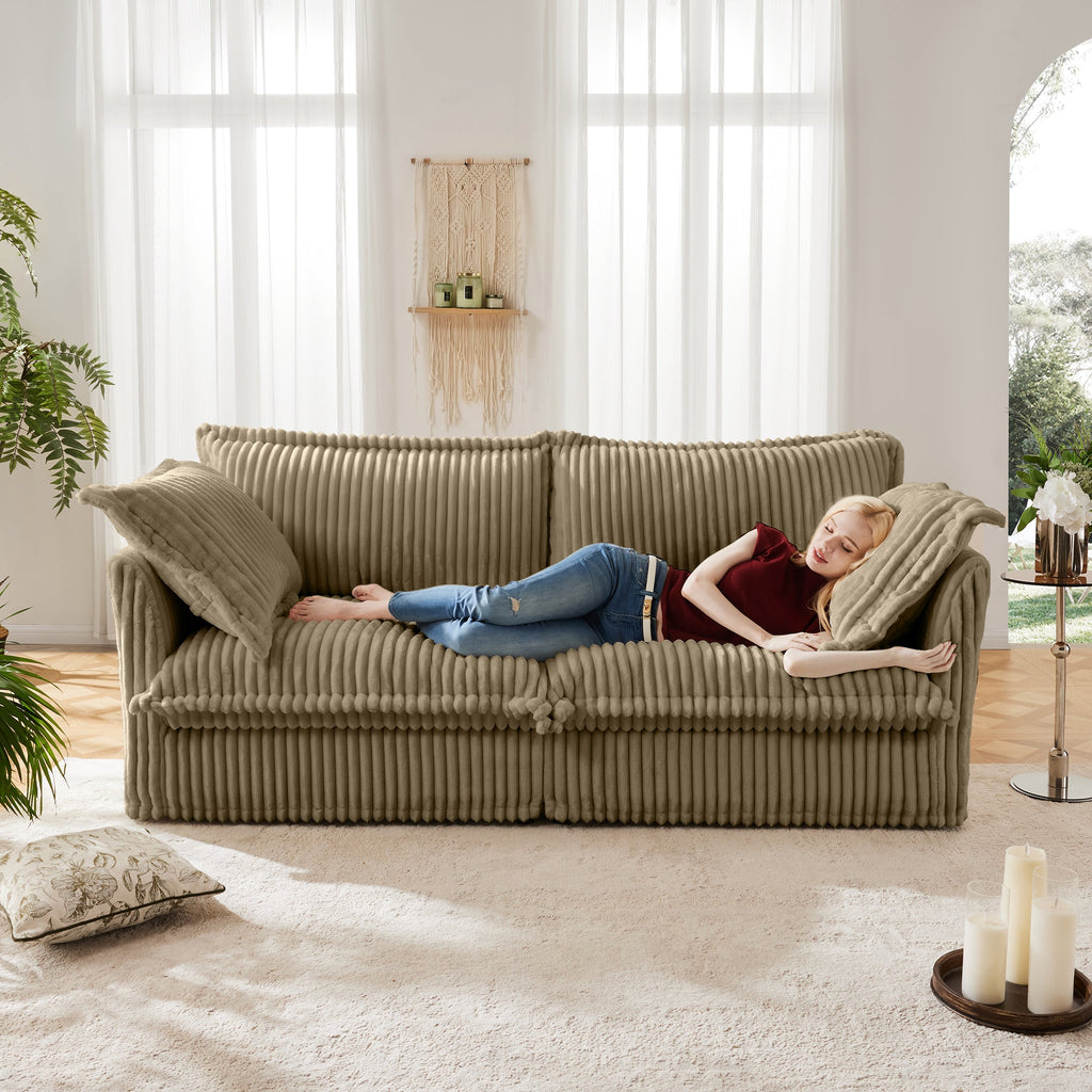Modern Slipcovered 2-Seat Sofa Couch with Removable Covers - Camel Corduroy