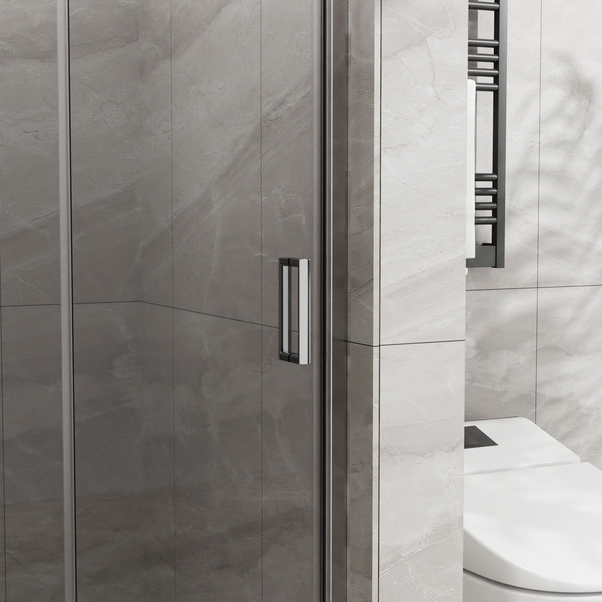 Frameless Glass Shower Door Bifold with Zinc Alloy Handle - Pearl Silver or Black