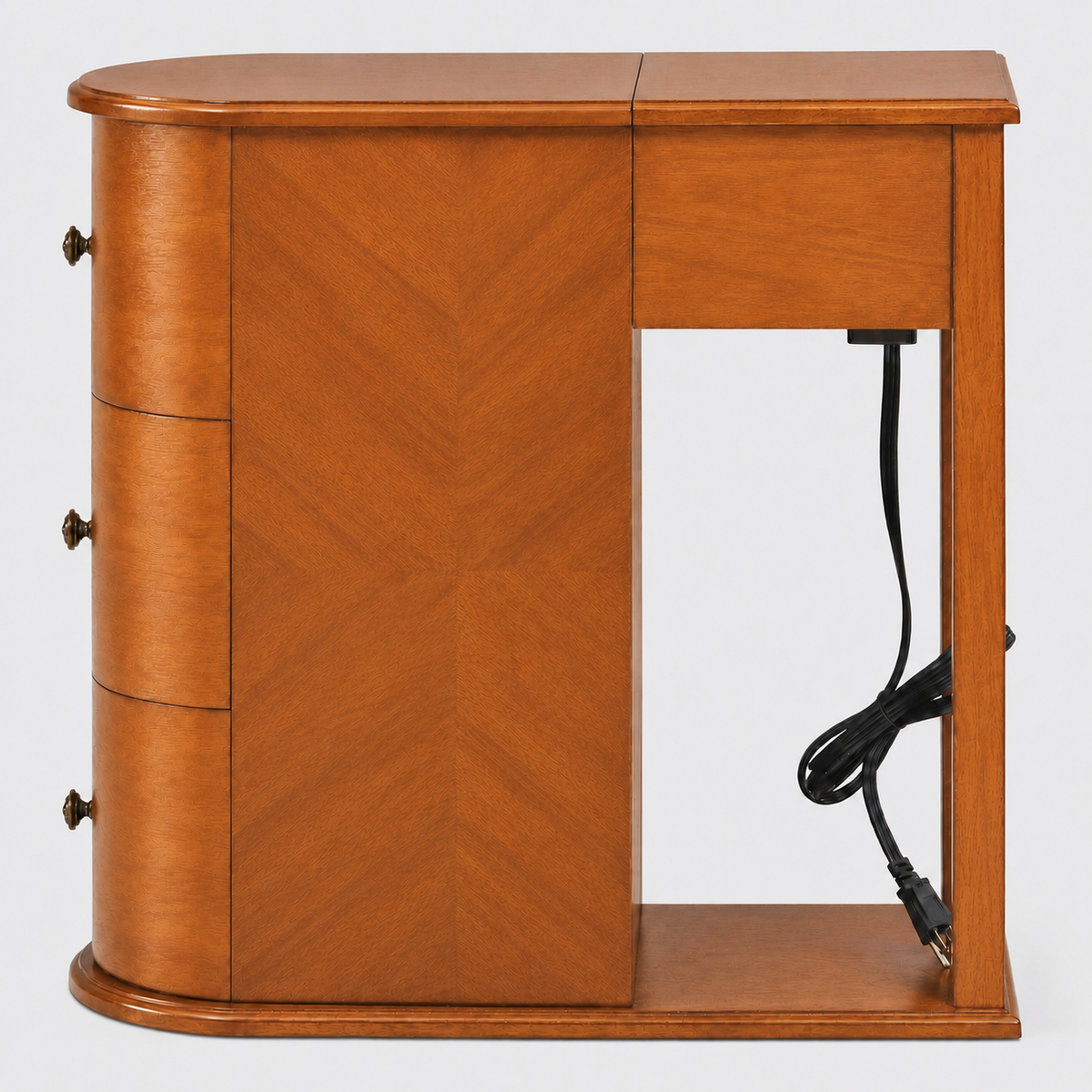 Modern End Table with Hidden Cup Holder and Charging Station - Walnut