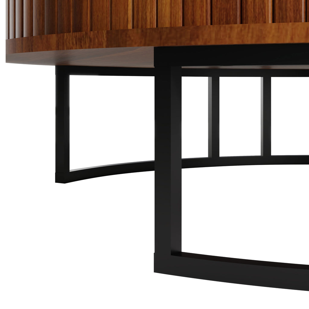 31.5" Round Coffee Table with Fluted Lift-Top Storage - Walnut
