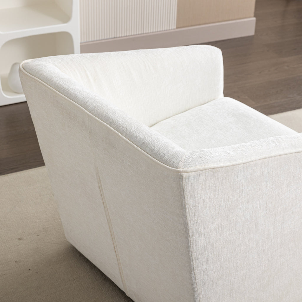 Modern Upholstered Barrel Armchair with 360° Swivel - Chenille