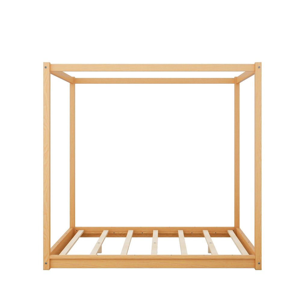 Wood Canopy Platform Bed with Airflow Slats and Support Legs - White or Light Brown