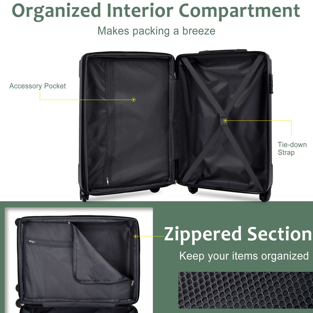 20-Inch Hardshell Carry-On Luggage with Spinner Wheels - Black