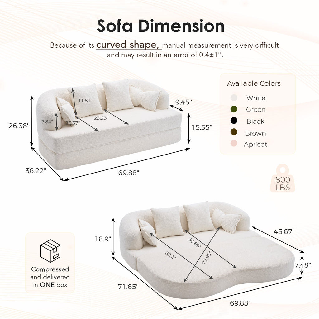 2-in-1 Foldable Sofa Bed with 4 Pillows - Chenille Loveseat