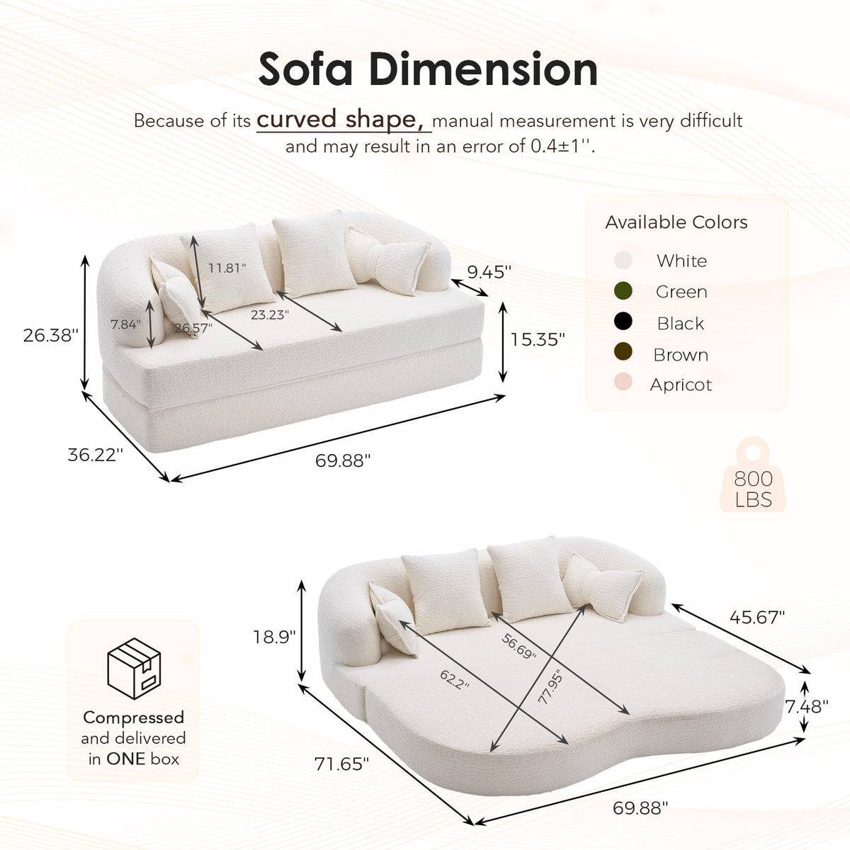 2-in-1 Foldable Sofa Bed with 4 Pillows - Chenille Loveseat