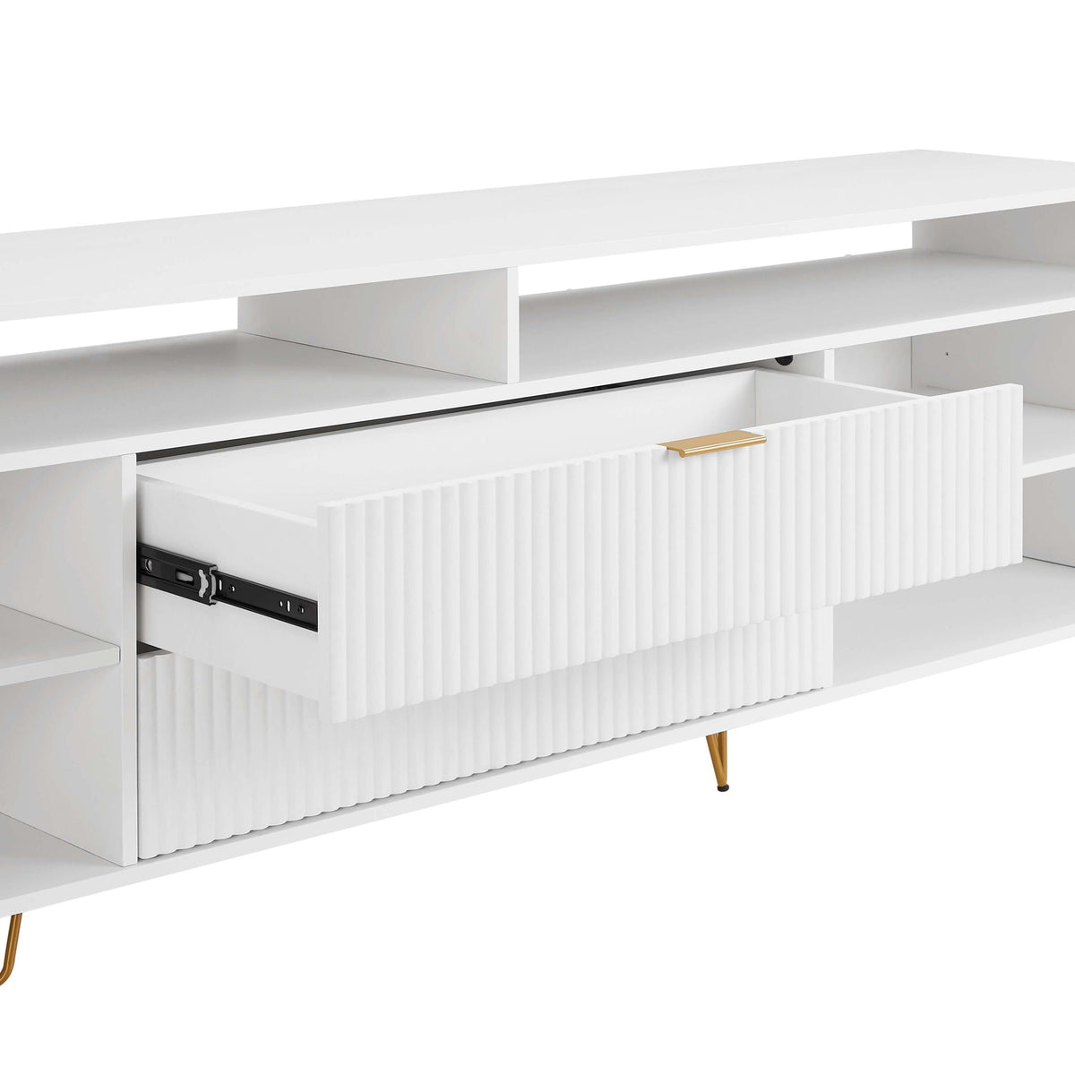 Fluted TV Stand with Storage and Metal Legs - Multiple Colors