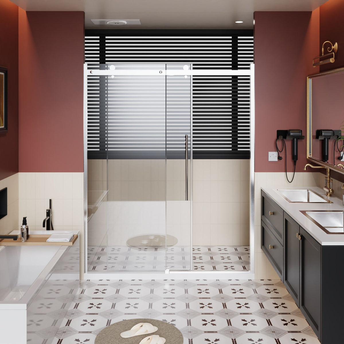 Frameless Shower Door Single Sliding with Adjustable Zinc Roller Rail - Chrome