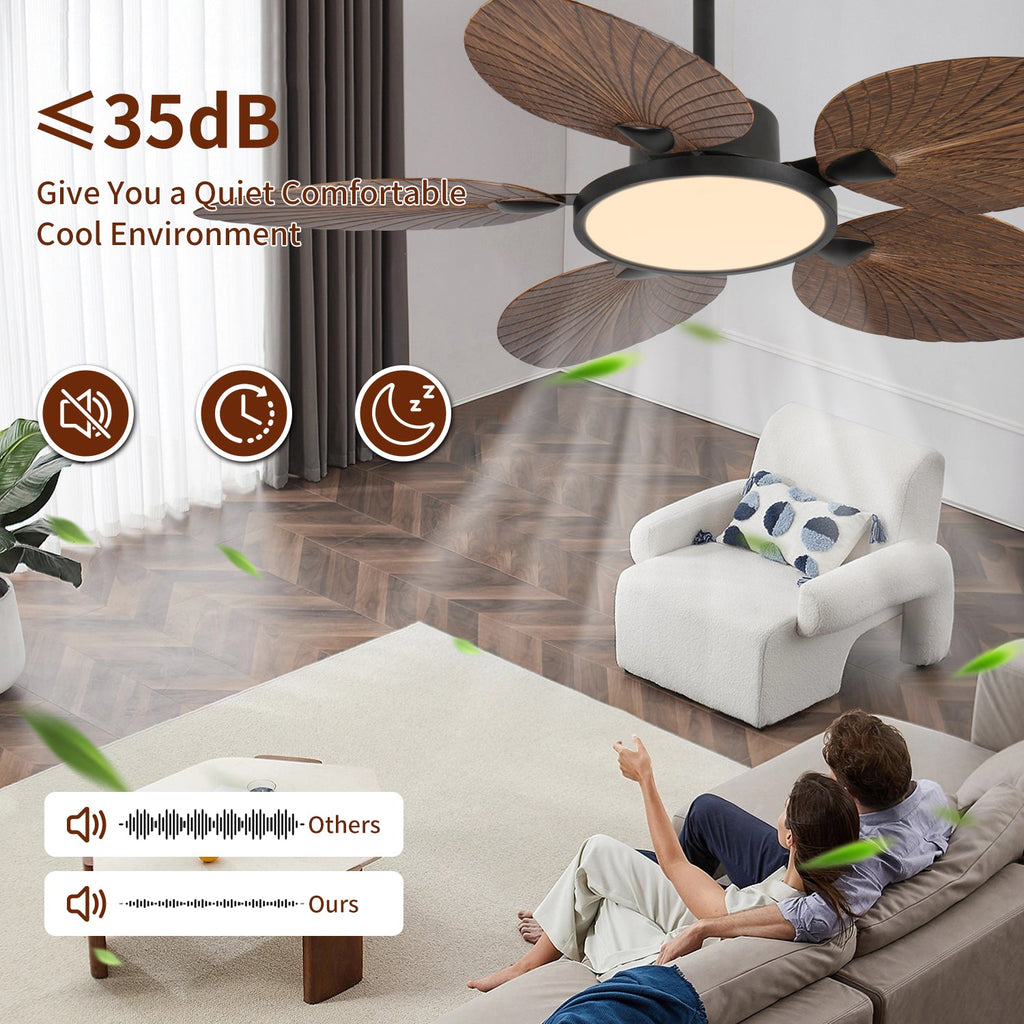 52-Inch Tropical Palm Leaf Ceiling Fan with Lights & Remote Control - Iron