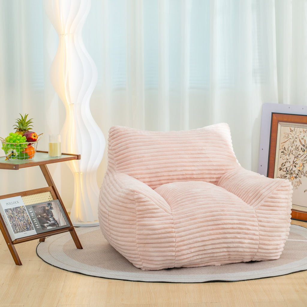 Oversized Corduroy Bean Bag Chair with Armrests - Neutral