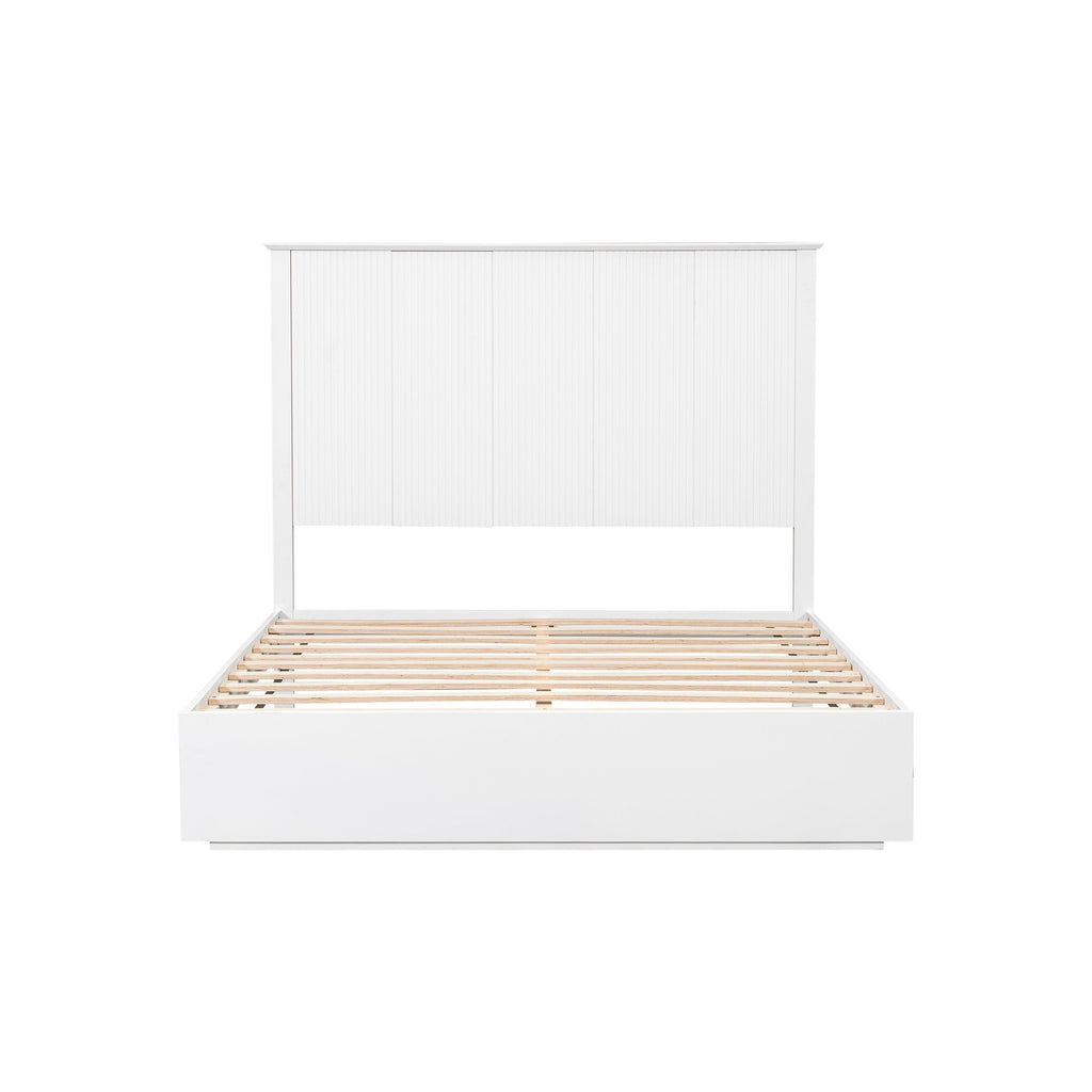 Queen Size Bed Frame with Vertical Slat Headboard - White