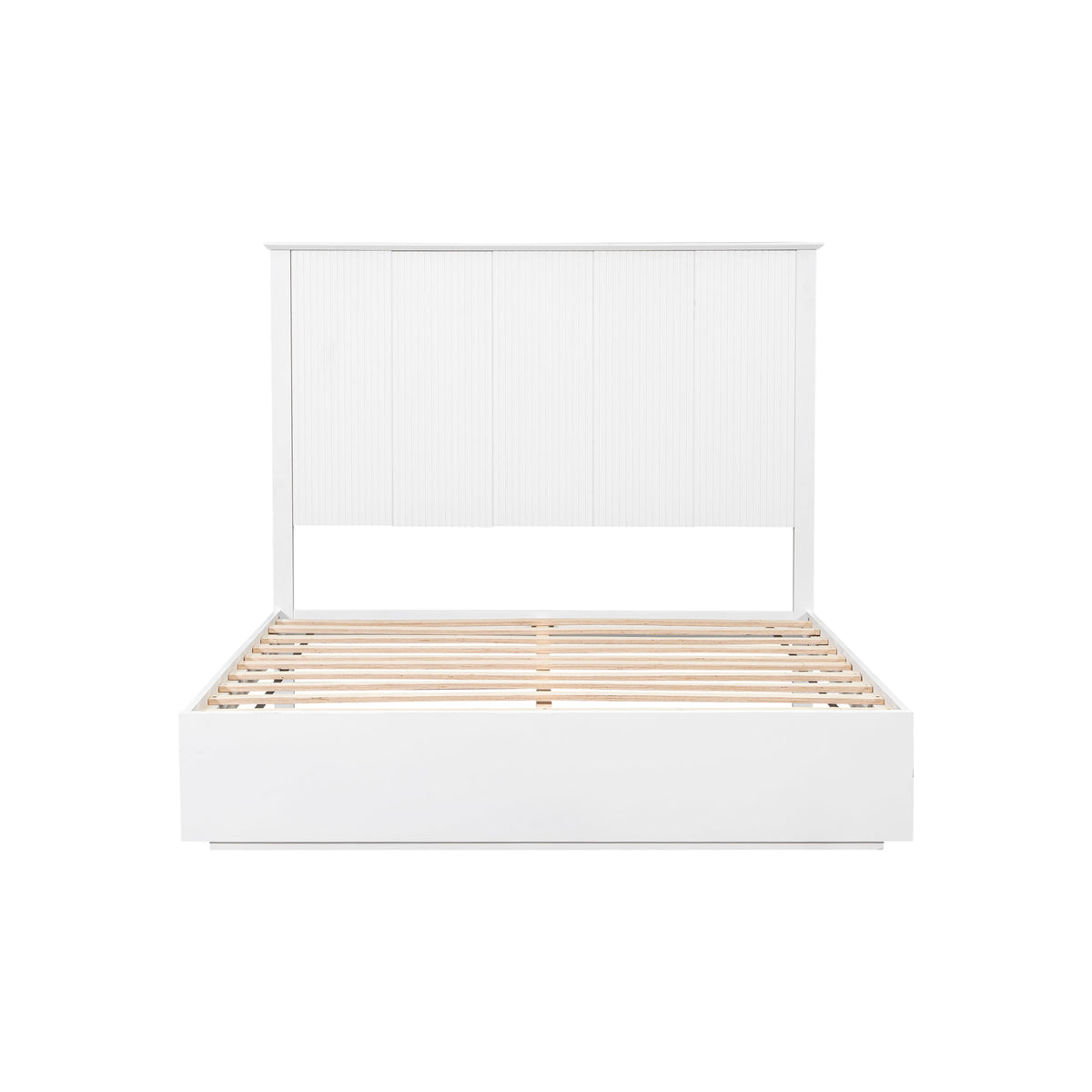Queen Size Bed Frame with Vertical Slat Headboard - White
