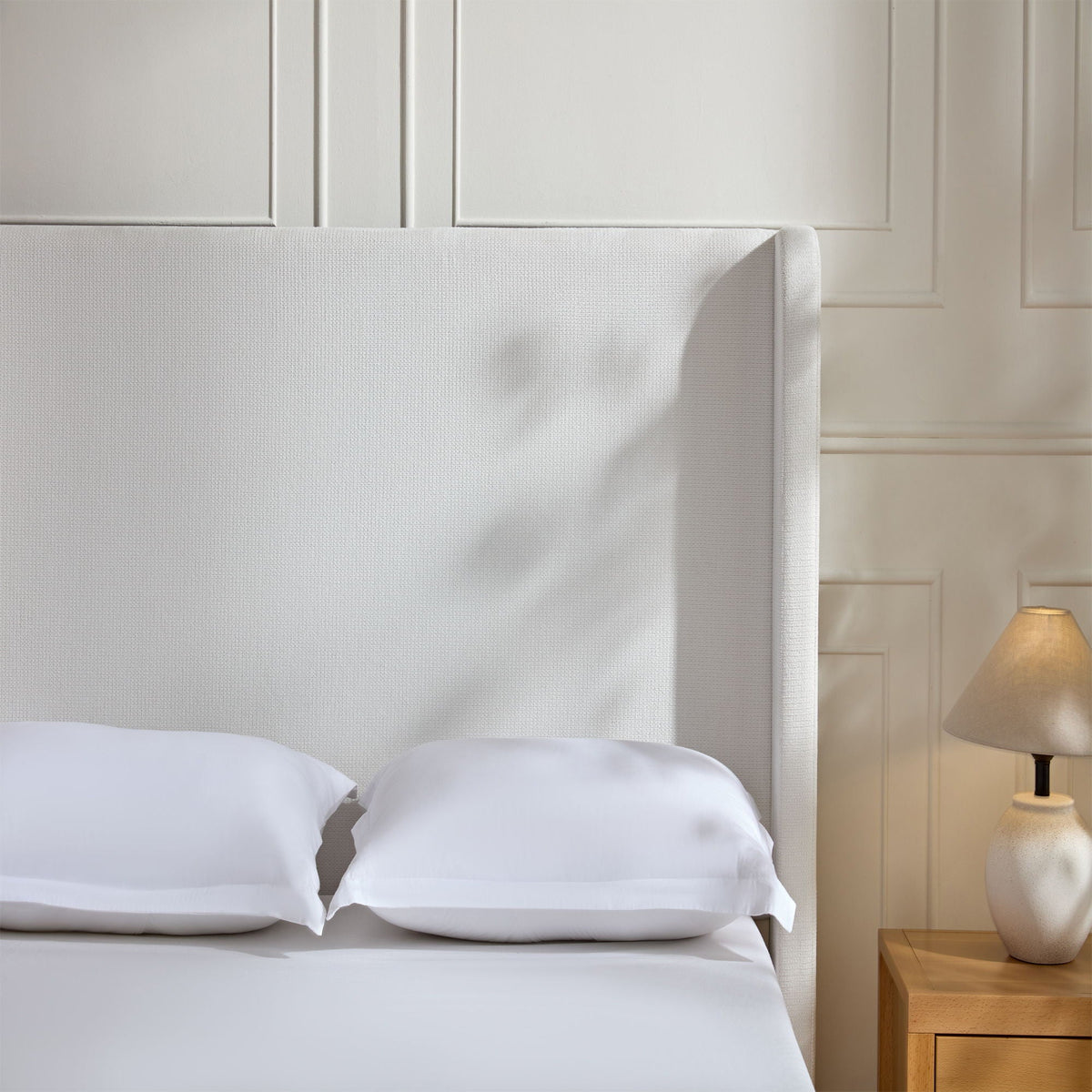 Tall Headboard Upholstered Bed with No Box Spring Needed - Cream